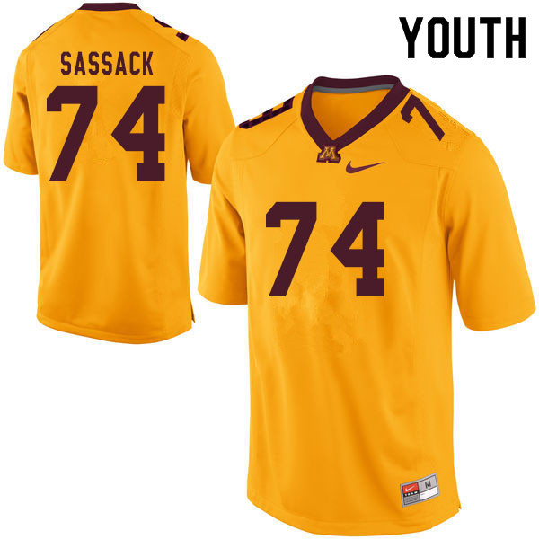 Youth #74 Kyle Sassack Minnesota Golden Gophers College Football Jerseys Sale-Yellow